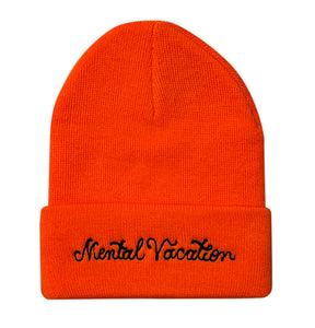 SKULLPHONE Mental Vacation Cuff Fold Beanie Orange